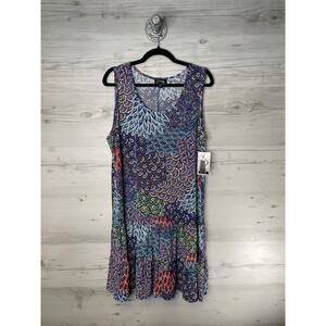 Everlily Dress Womens 2XL Orange Purple Blue Sleeveless Scoop Ruffle Hem‎ Boho